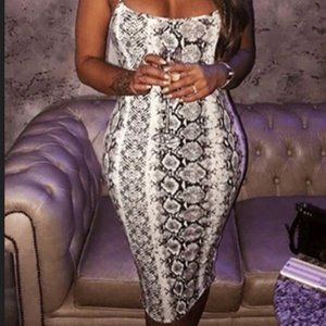 Animal Snake Print Square Neck Strappy Midi Dress